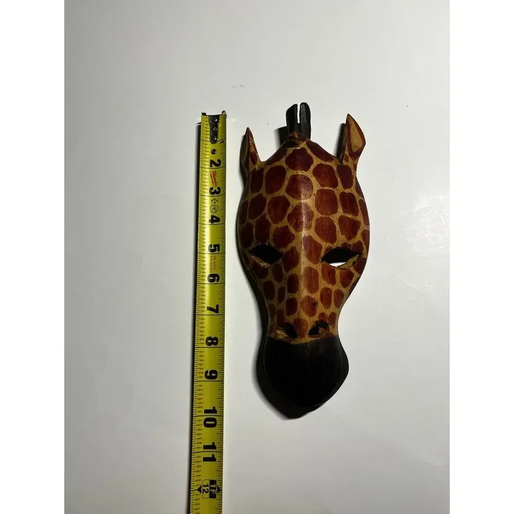 Hand Carved Wood Giraffe Animal Mask Wall Hanging Kenya Africa Folk Art 10” L
